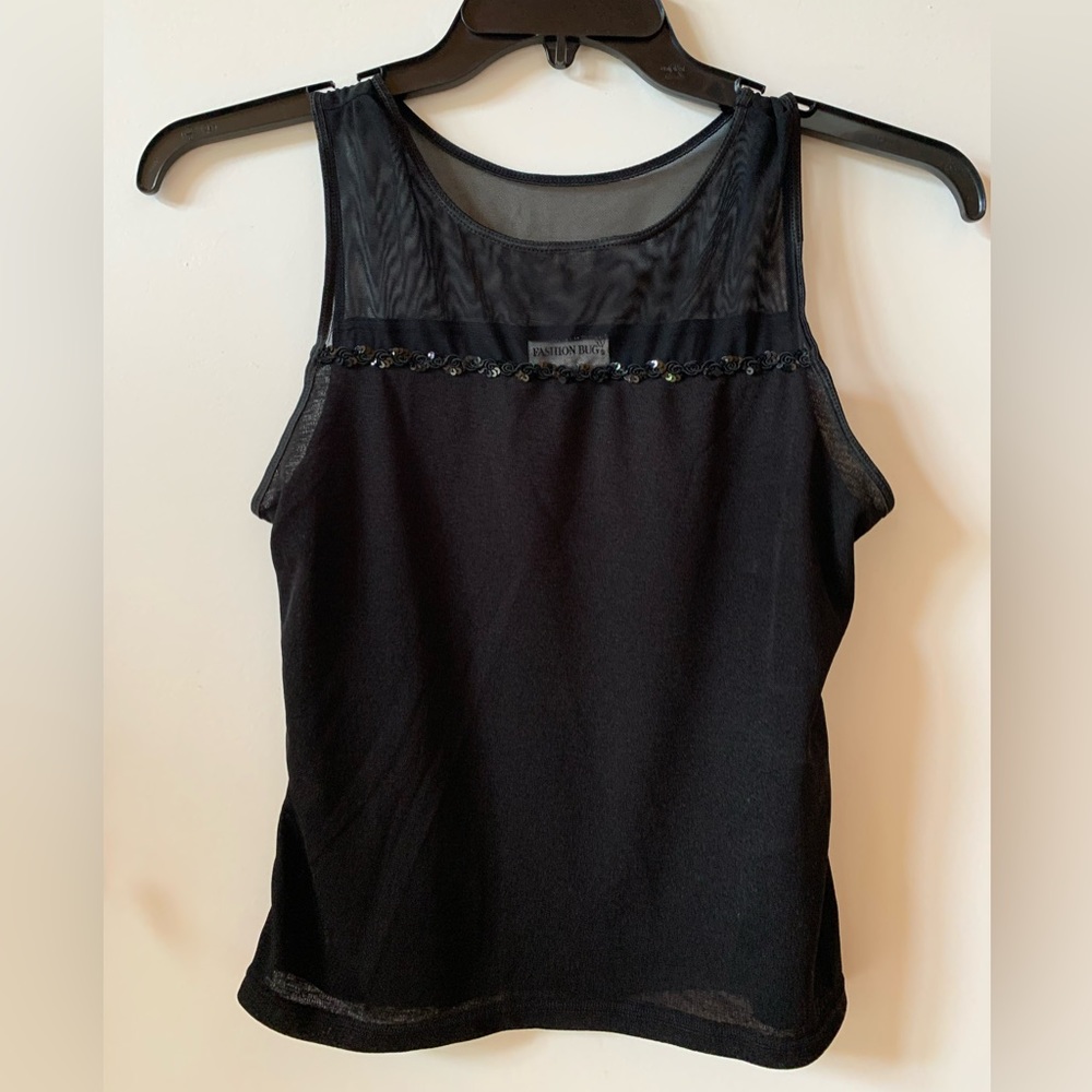 4/$20 Women’s Fashion Bug Sheer and Embellished Black Tank Top Sz Medium